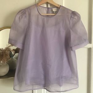 Lilac Purple Sheer Puff Sleeve Top Small
